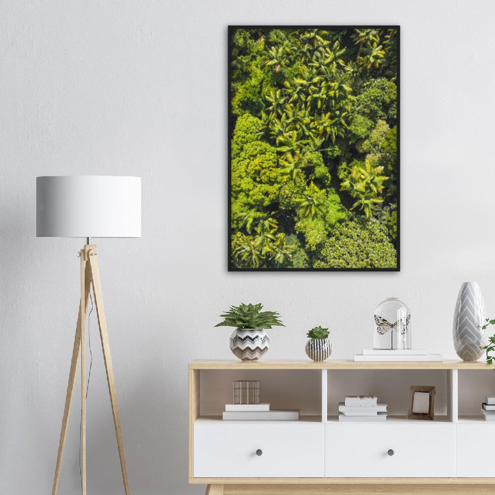 Hawaii Tropical Rainforest Aerial View: Stunning Palms and Lush Greenery Wall Art -Museum-Quality Matte Paper Wooden Framed Poster