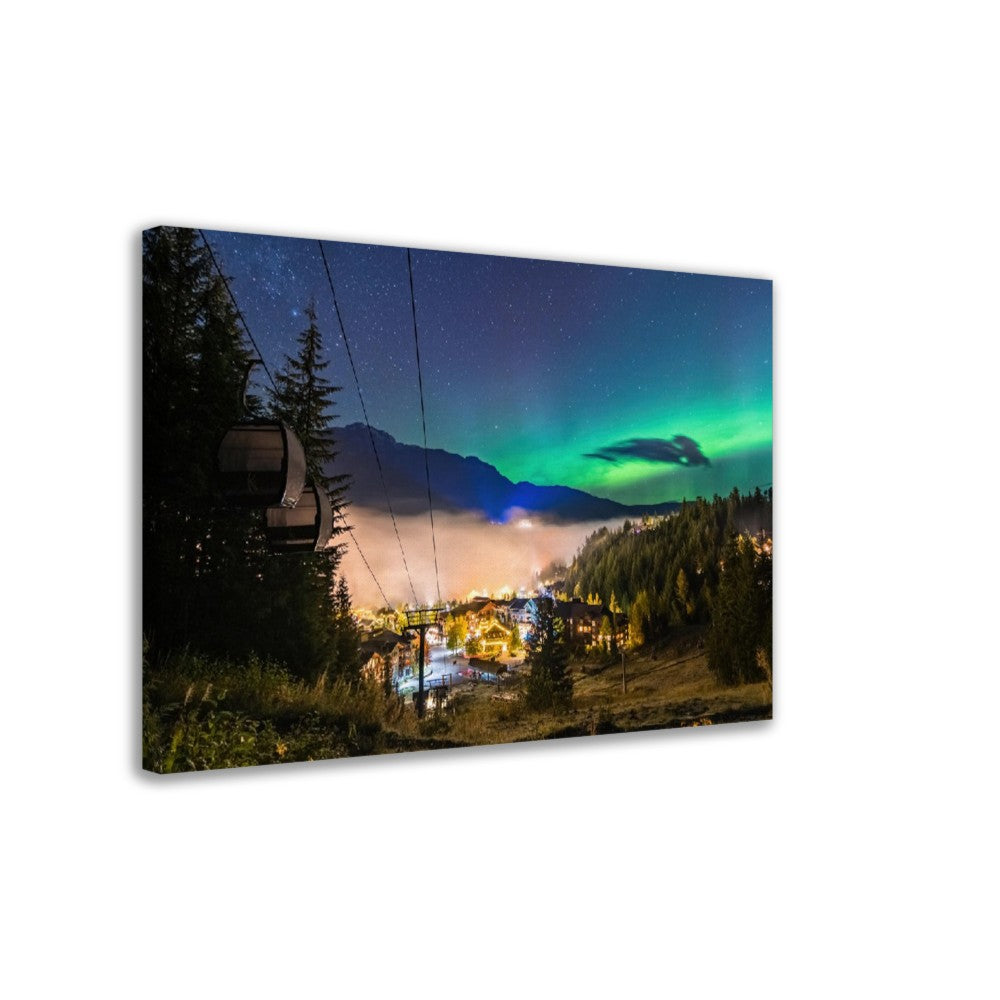 Aurora Borealis - Northern Lights Over Whistler Creekside Village - Canvas Photo Print, British Columbia, Canada