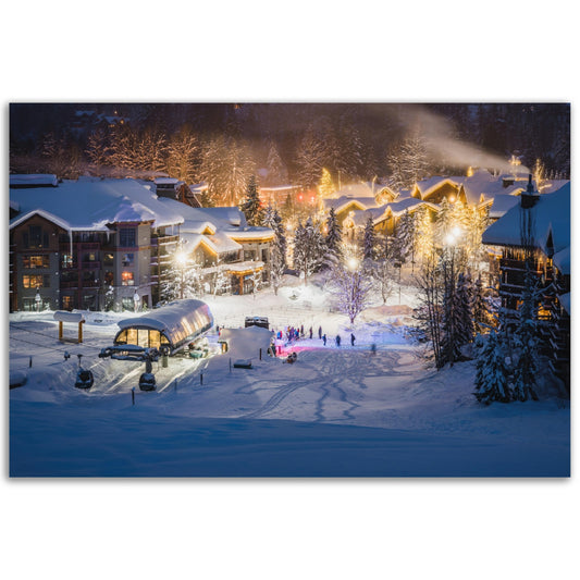 Whistler Creekside Village - View of Creekside Gondola and Lift Line During Early Morning - Whistler Blackcomb - Aluminium Print, Canada